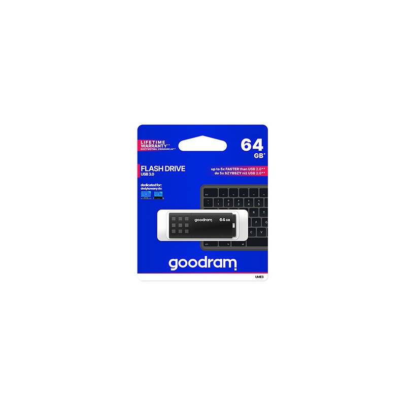 Goodram USB flash disk, USB 3.0, 64GB, UME3, czarny, UME3-0640K0R11, USB A, z osłoną