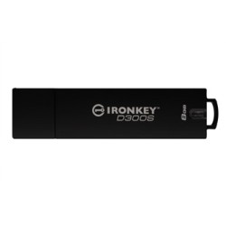 Kingston USB flash disk, USB 3.0, 8GB, IronKey D300S, czarny, IKD300S/8GB, USB A, szyfrowanie XTS-AES 256-bit