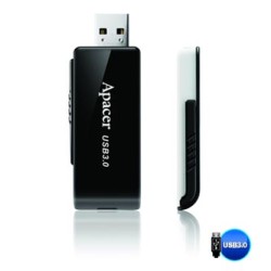Apacer USB flash disk, USB 3.0, 32GB, AH350, czarny, AP32GAH350B-1, USB A, z wysuwanym złączem
