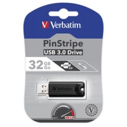 Verbatim USB flash disk, USB 3.0, 32GB, PinStripe, Store N Go, czarny, 49317, USB A, z wysuwanym złączem