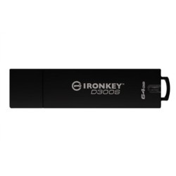 Kingston USB flash disk, USB 3.0, 64GB, IronKey D300S, czarny, IKD300S/64GB, USB A, szyfrowanie XTS-AES 256-bit