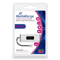 MediaRange USB flash disk, USB 3.0, 64GB, srebrny, MR917, USB A, wysuwany
