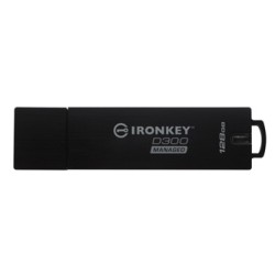 Kingston USB flash disk, USB 3.0, 128GB, IronKey Managed D300SM, czarny, IKD300S/128GB, USB A, szyfrowanie XTS-AES 256-bit Manag