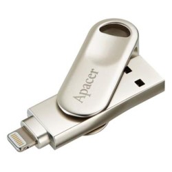 Apacer USB flash disk OTG, USB 3.0, 64GB, AH790, srebrny, AP64GAH790S-1, USB A / Lightning, z obrotową osłoną