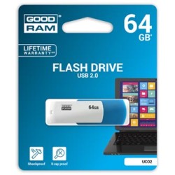 Goodram USB flash disk, USB 2.0, 64GB, UCO2, niebieski, UCO2-0640KWR11, USB A, z obrotową osłoną