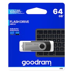 Goodram USB flash disk, USB 2.0, 64GB, UTS2, czarny, UTS2-0640K0R11, USB A, z obrotową osłoną