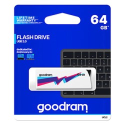Goodram USB flash disk, USB 2.0, 64GB, UCL2, biały, UCL2-0640W0R11, USB A, z wysuwanym złączem
