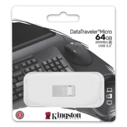Kingston USB flash disk, USB 3.0, 64GB, DataTraveler Micro G2, srebrny, DTMC3G2/64GB, USB A