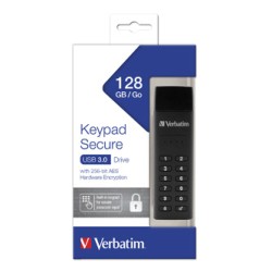 Verbatim USB flash disk, USB 3.0, 128GB, Keypad Secure, czarny, 49429, USB A, 256bitowe szyfrowanie AES, LED