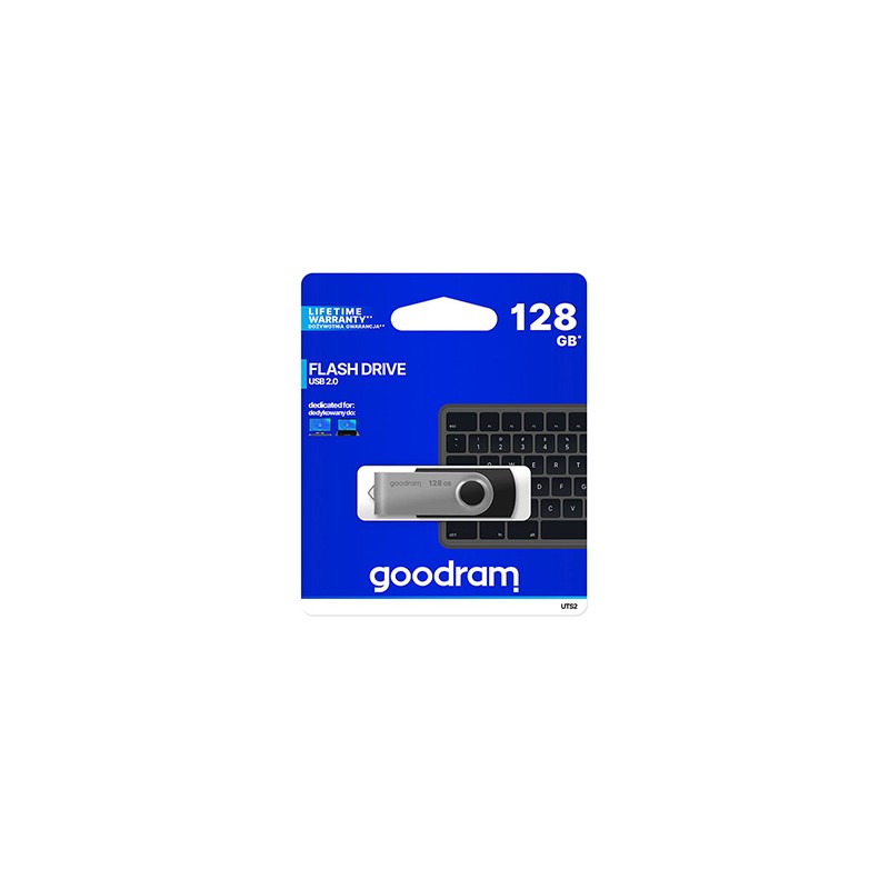 Goodram USB flash disk, USB 2.0, 128GB, UTS2, czarny, UTS2-1280K0R11, USB A, z obrotową osłoną