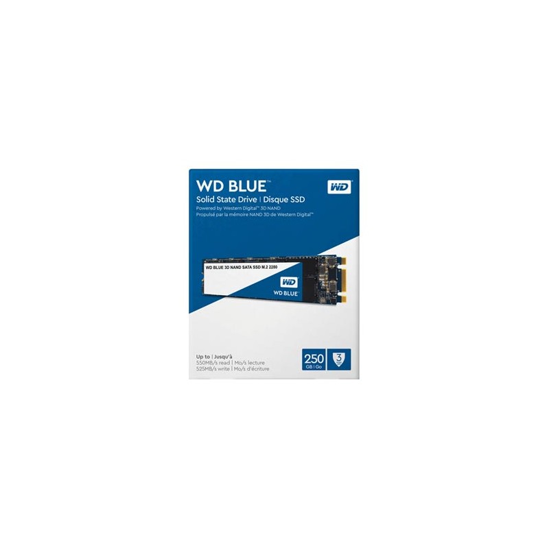 SSD Western Digital M.2, wewnętrzny SATA III, 250GB, WD Blue 3D NAND, WDS250G2B0B, 550 MB/s-R, 525 MB/s-W