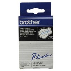 Brother oryginalny taśma do drukarek etykiet, Brother, TC-203, niebieski druk/biały podkład, laminowane, 7.7m, 12mm