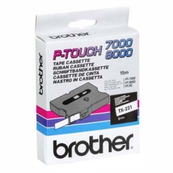 Brother oryginalny taśma do drukarek etykiet, Brother, TX-221, czarny druk/biały podkład, laminowane, 8m, 9mm