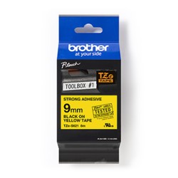 Brother oryginalny taśma do drukarek etykiet, Brother, TZE-S621, czarny druk/żółty podkład, laminowane, 8m, 9mm, mocny klej
