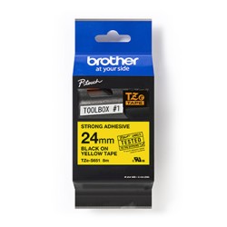 Brother oryginalny taśma do drukarek etykiet, Brother, TZE-S651, czarny druk/żółty podkład, laminowane, 8m, 24mm, mocny kle