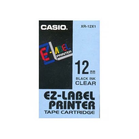 Casio oryginalny taśma do drukarek etykiet, Casio, XR-12X1, czarny druk/przezroczysty podkład, nielaminowany, 8m, 12mm