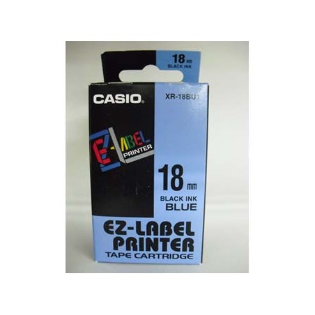 Casio oryginalny taśma do drukarek etykiet, Casio, XR-18BU1, czarny druk/niebieski podkład, nielaminowany, 8m, 18mm