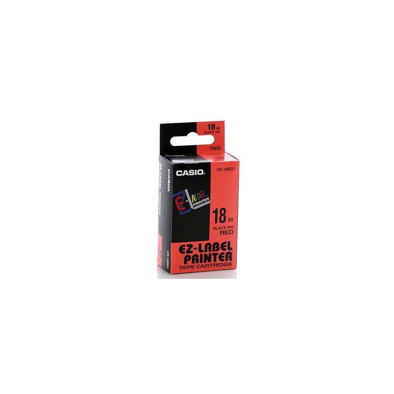 Casio oryginalny taśma do drukarek etykiet, Casio, XR-18RD1, czarny druk/czerwony podkład, nielaminowany, 8m, 18mm