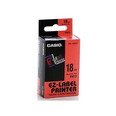 Casio oryginalny taśma do drukarek etykiet, Casio, XR-18RD1, czarny druk/czerwony podkład, nielaminowany, 8m, 18mm