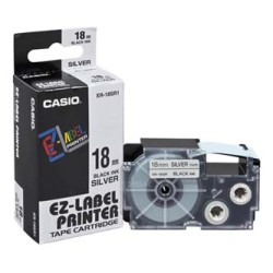 Casio oryginalny taśma do drukarek etykiet, Casio, XR-18SR1, czarny druk/srebrny podkład, 18mm