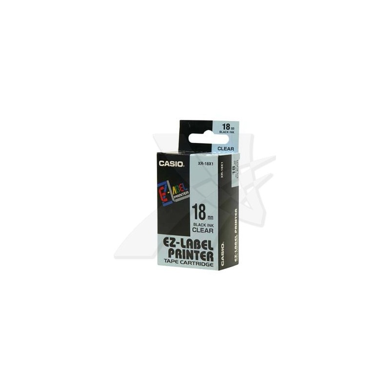 Casio oryginalny taśma do drukarek etykiet, Casio, XR-18X1, czarny druk/przezroczysty podkład, nielaminowany, 8m, 18mm
