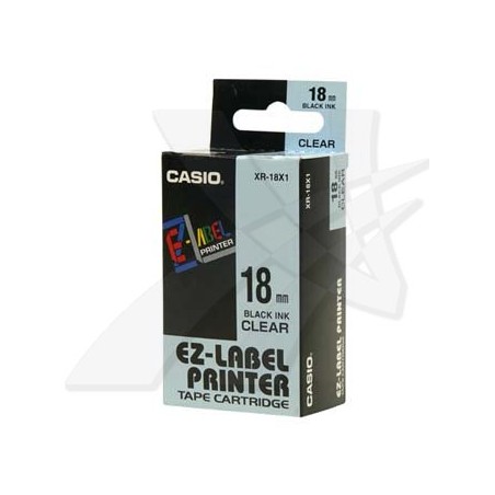 Casio oryginalny taśma do drukarek etykiet, Casio, XR-18X1, czarny druk/przezroczysty podkład, nielaminowany, 8m, 18mm