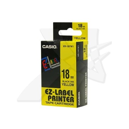 Casio oryginalny taśma do drukarek etykiet, Casio, XR-18YW1, czarny druk/żółty podkład, nielaminowany, 8m, 18mm