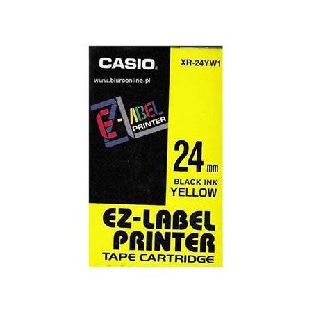 Casio oryginalny taśma do drukarek etykiet, Casio, XR-24YW1, czarny druk/żółty podkład, nielaminowany, 8m, 24mm