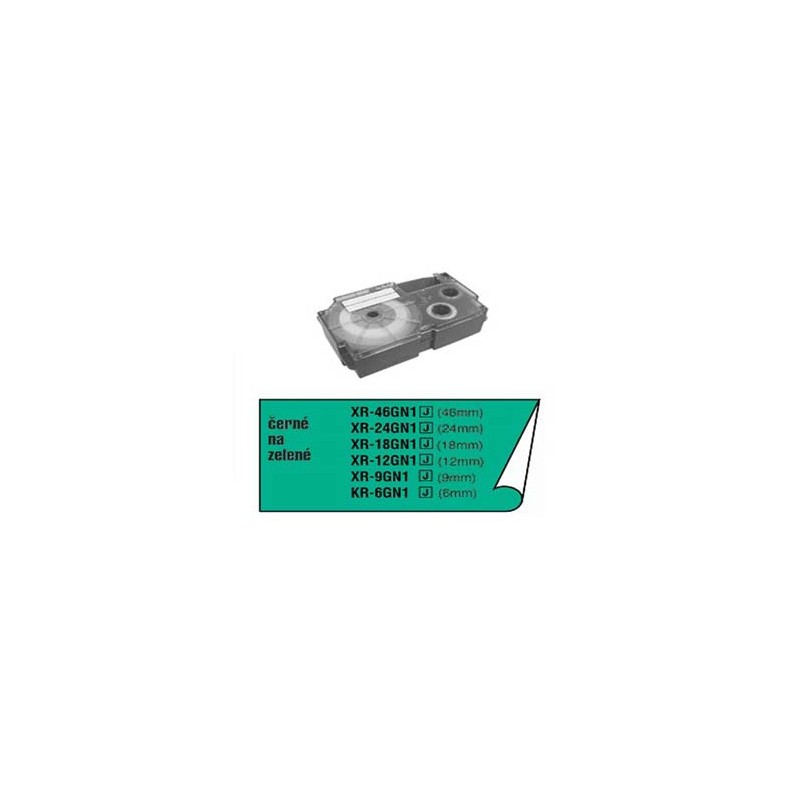 Casio oryginalny taśma do drukarek etykiet, Casio, XR-6GN1, czarny druk/zielony podkład, nielaminowany, 8m, 6mm