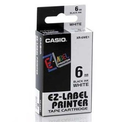 Casio oryginalny taśma do drukarek etykiet, Casio, XR-6WE1, czarny druk/biały podkład, nielaminowany, 8m, 6mm