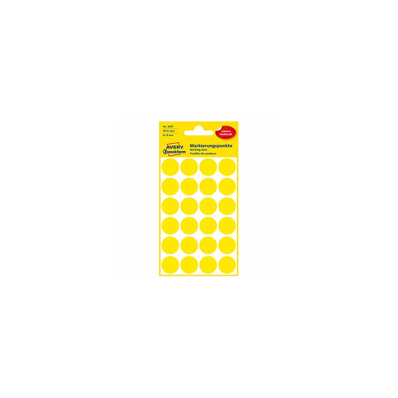 Avery Zweckform etykiety 18mm, żółte, 24 etykiety, do znakowania, pakowane po 4 szt., 3007, do pisma odręcznego