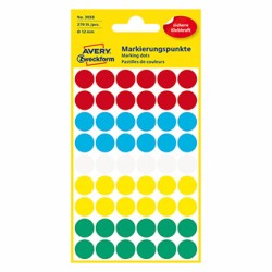 Avery Zweckform etykiety 12mm, kolorowe, 54 etykiety, do znakowania, pakowane po 5 szt., 3088, do pisma odręcznego
