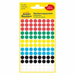Avery Zweckform etykiety 8mm, kolorowe, 104 etykiety, do znakowania, zdejmowane, pakowane po 4 szt., 3090, do pisma odręcznego