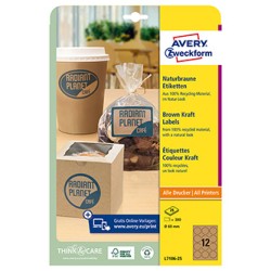 Avery Zweckform etykiety 60mm, A4, naturalnie brązowy, 12 etykiety, pakowane po 25 szt., L7106-25, do drukarek laserowych i atr