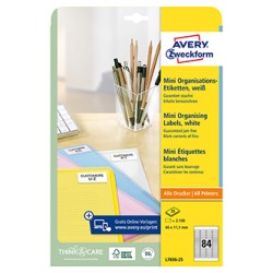 Avery Zweckform etykiety 46mm x 11.1mm, A4, białe, 84 etykiety, na folder, mini, pakowane po 25 szt., L7656-25, do drukarek las