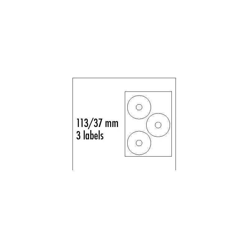 Logo etykiety na CD 113/37mm, A4, matowe, białe, 3 etykiety, 140g/m2, pakowane po 10 szt., do drukarek atramentowych i laserowy