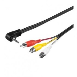 Audio/Video kabel Jack (3,5mm) M - 3x CINCH M, 1.5m, 4-polowy (combo) jack 90&deg*, czarny, Logo blistr
