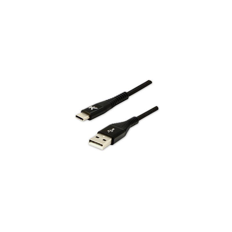 Logo USB kabel (2.0), USB A M - USB C (M), 1m, 480 Mb/s, 5V/3A, czarny, box, oplot nylonowy, aluminiowa osłona złącza