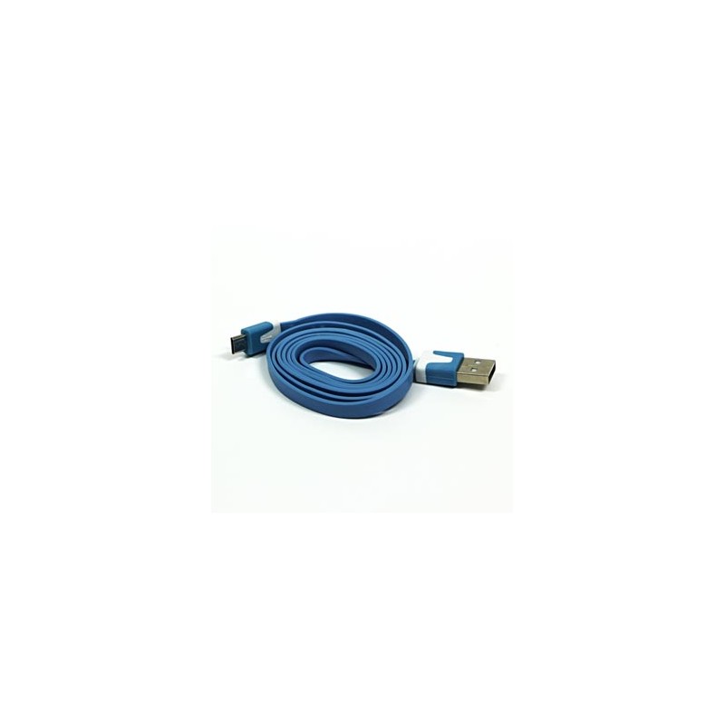 USB kabel (2.0), USB A M - microUSB (M), 1m, płaski, niebieski