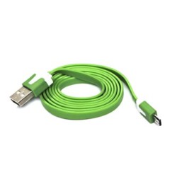 Logo USB kabel (2.0), USB A M - microUSB (M), 1m, płaski, zielony, blistr
