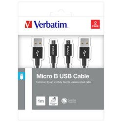 Verbatim USB kabel (2.0), USB A M - microUSB (M), 1m, reversible, czarny, box, 48874, 2 szt w opakowaniu : 2x 100 cm