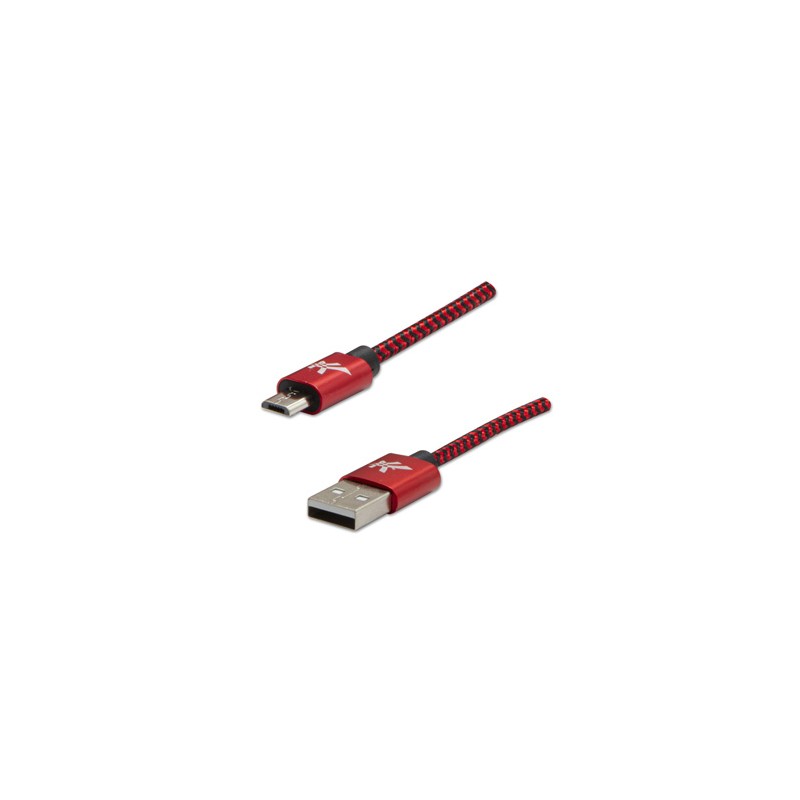 Logo USB kabel (2.0), USB A M - microUSB (M), 1m, 480 Mb/s, 5V/2A, czerwony, box, oplot nylonowy, aluminiowa osłona złącza