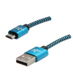 Logo USB kabel (2.0), USB A M - microUSB (M), 2m, 480 Mb/s, 5V/1A, niebieski, box, oplot nylonowy, aluminiowa osłona złącza
