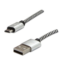 Logo USB kabel (2.0), USB A M - microUSB (M), 2m, 480 Mb/s, 5V/1A, srebrny, box, oplot nylonowy, aluminiowa osłona złącza