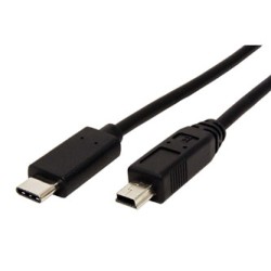 USB kabel (2.0), USB C (M) - miniUSB (M), 0.5m, okrągły, czarny, plastic bag