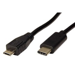 USB kabel (2.0), USB C (M) - microUSB (M), 0.6m, okrągły, czarny, plastic bag