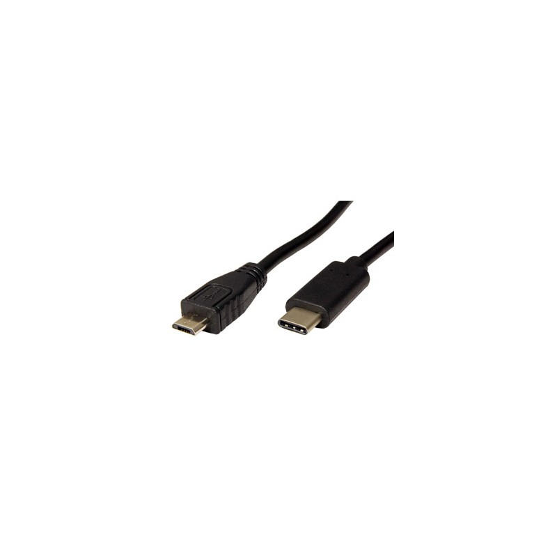 USB kabel (2.0), USB C (M) - microUSB (M), 0.6m, okrągły, czarny, plastic bag