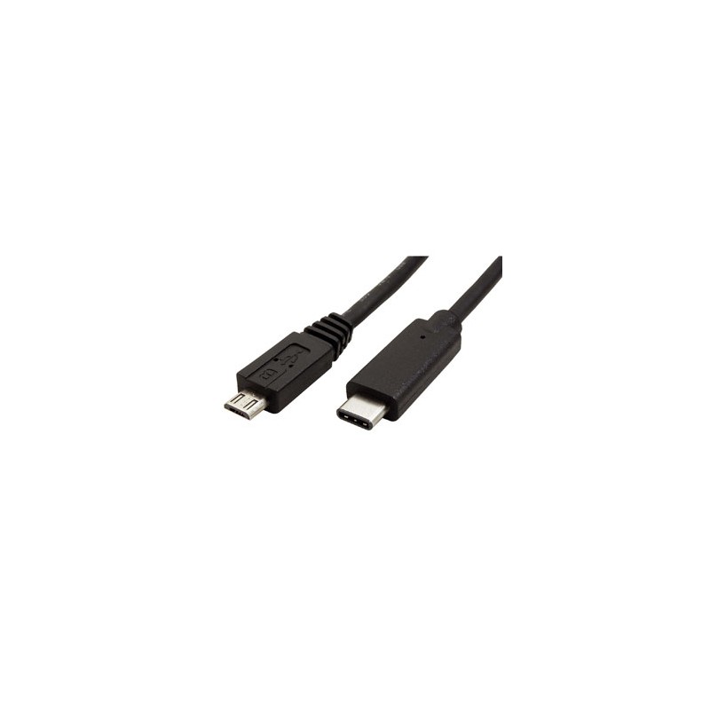 USB kabel (2.0), USB C (M) - microUSB (M), 1m, okrągły, czarny, plastic bag