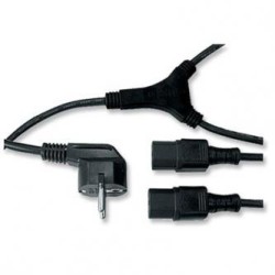 Kabel sieciowy 230V zasilacz, CEE7 (widelec) - C13 2x, 2m, VDE approved, czarny, Logo, rozgałęziacz
