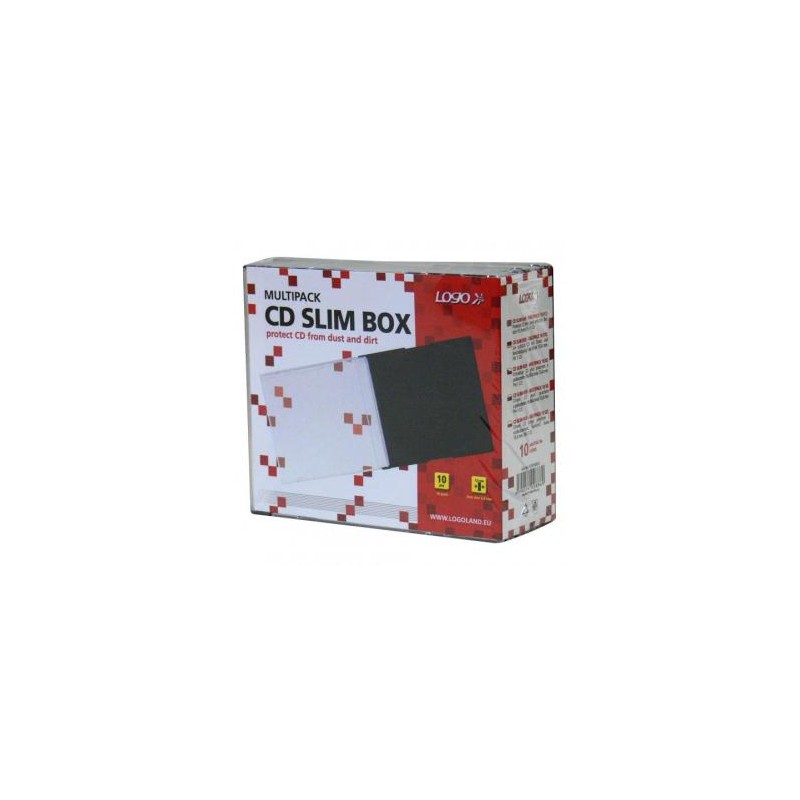Box na 1 szt. CD, przezroczysty, czarny tray, cienki, Logo, 5,2mm, 10-pack